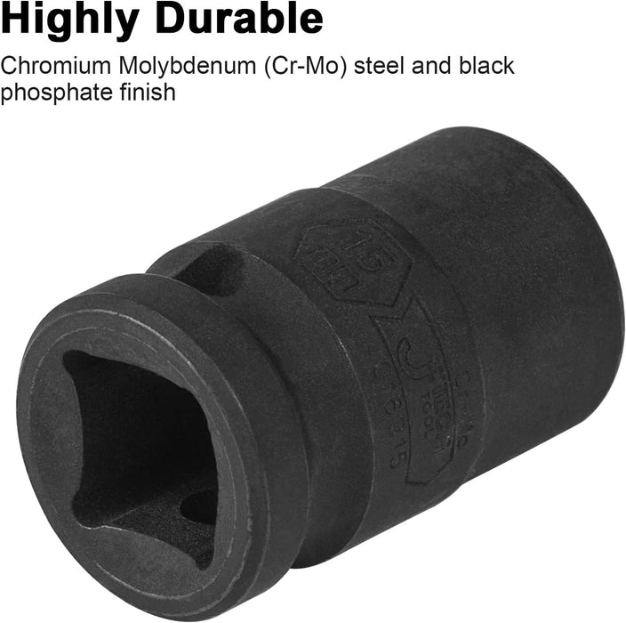1/2 Inch Drive 15mm Standard Impact Socket