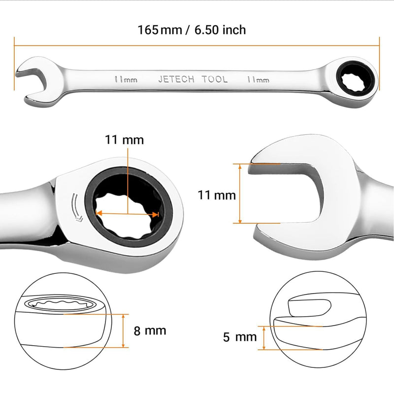 Ratcheting Combination Wrench, Gear Spanner 11mm