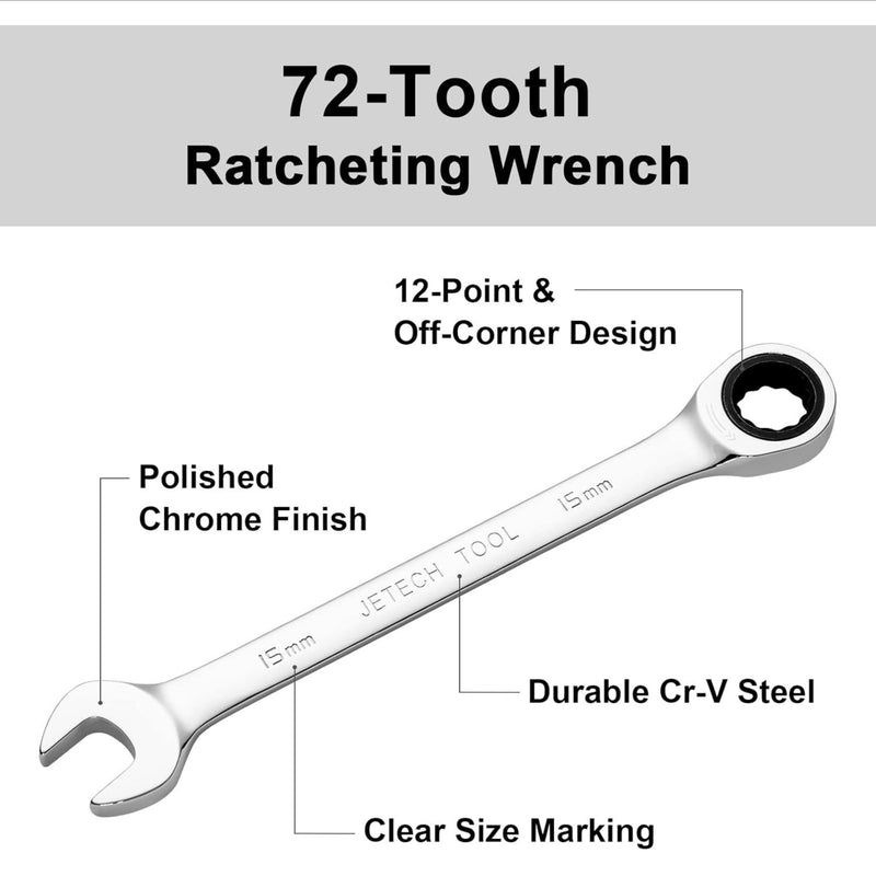 Ratcheting Combination Wrench, Gear Spanner 15mm