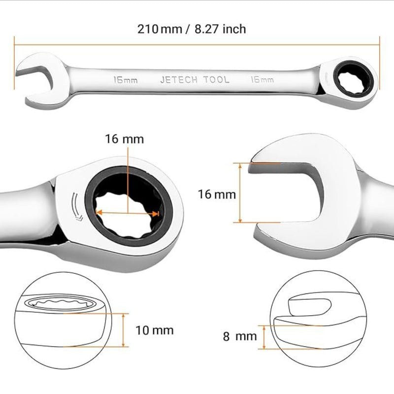 Ratcheting Combination Wrench, Gear Spanner 16mm