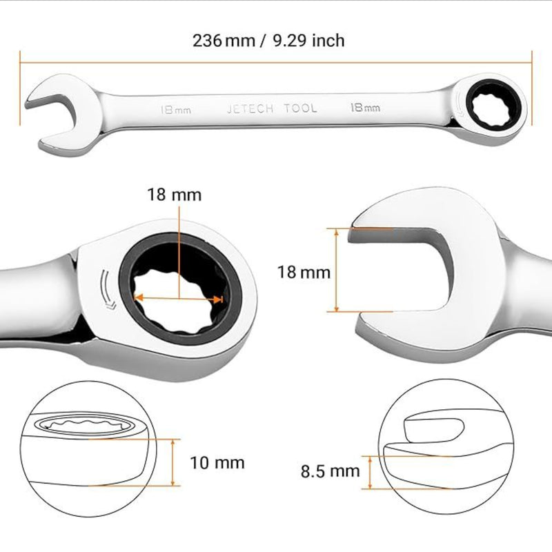 Ratcheting Combination Wrench, Gear Spanner 18mm