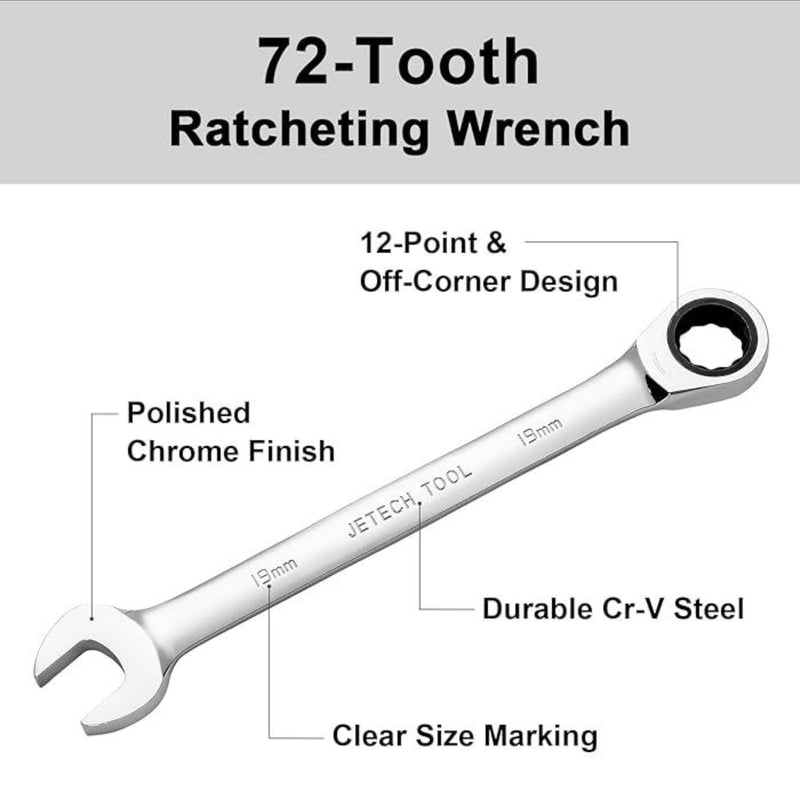 Ratcheting Combination Wrench, Gear Spanner 19mm