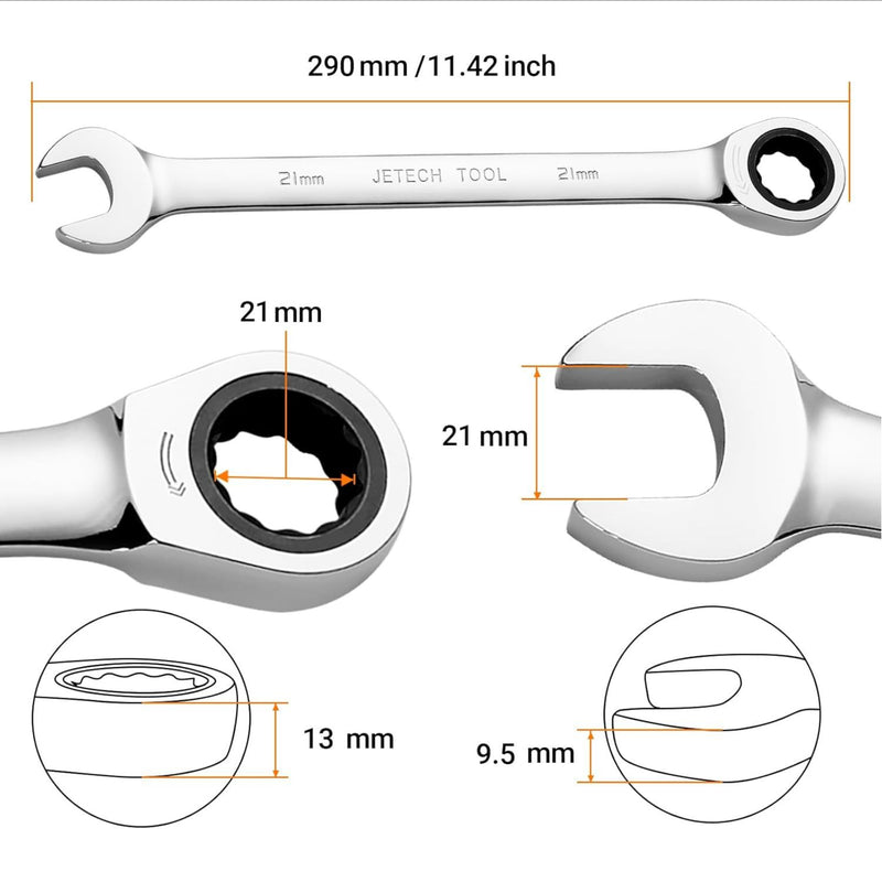 Ratcheting Combination Wrench, Gear Spanner 21mm