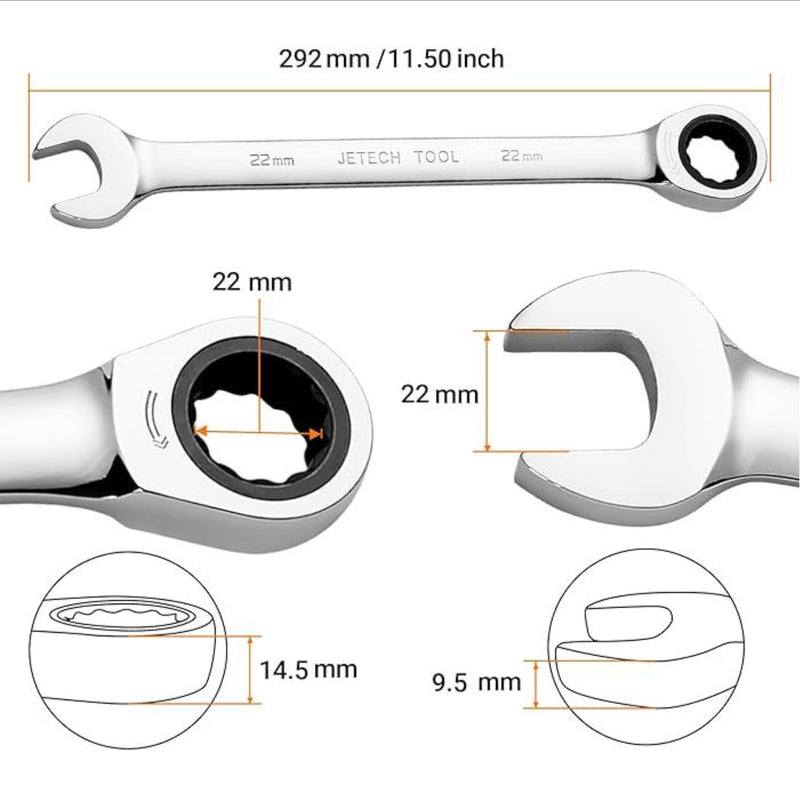 Ratcheting Combination Wrench, Gear Spanner 22mm