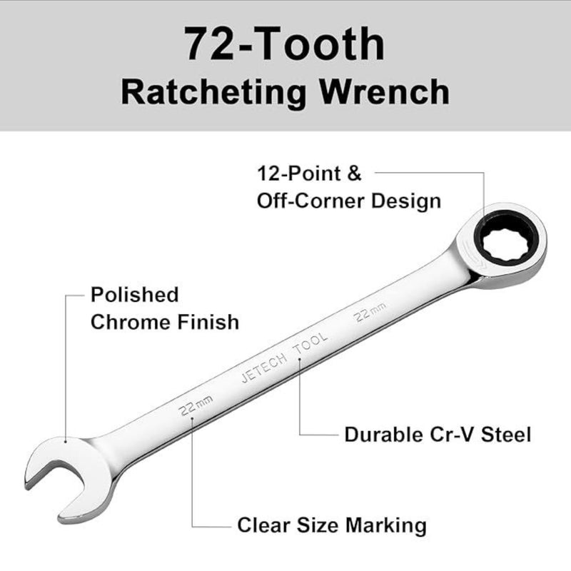 Ratcheting Combination Wrench, Gear Spanner 22mm