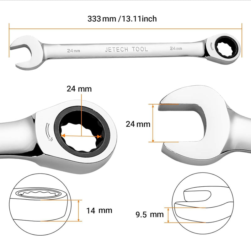 Ratcheting Combination Wrench, Gear Spanner 24mm