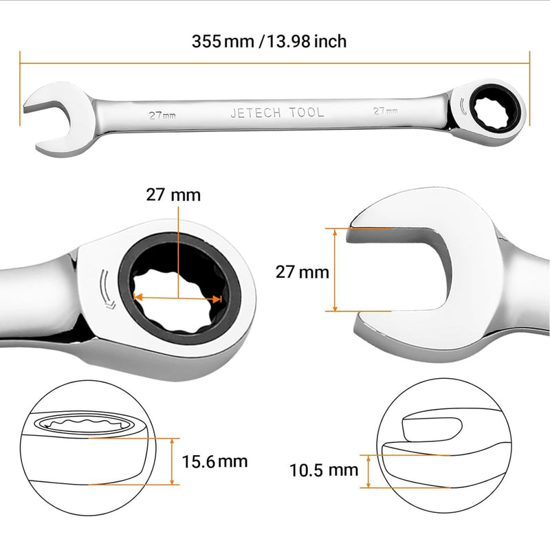 Ratcheting Combination Wrench, Gear Spanner 27mm