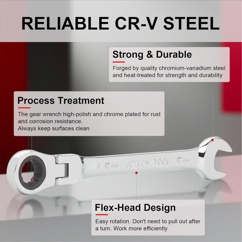Flexible Head Ratchet Combination Wrench, Gear Spanner 12mm