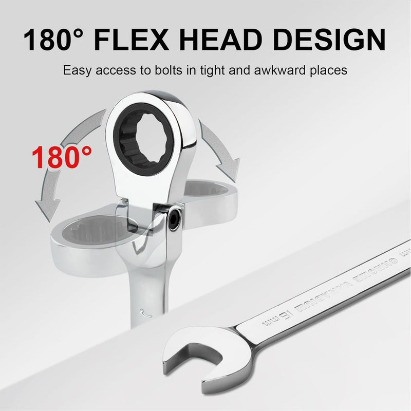 Flexible Head Ratchet Combination Wrench, Gear Spanner 16mm