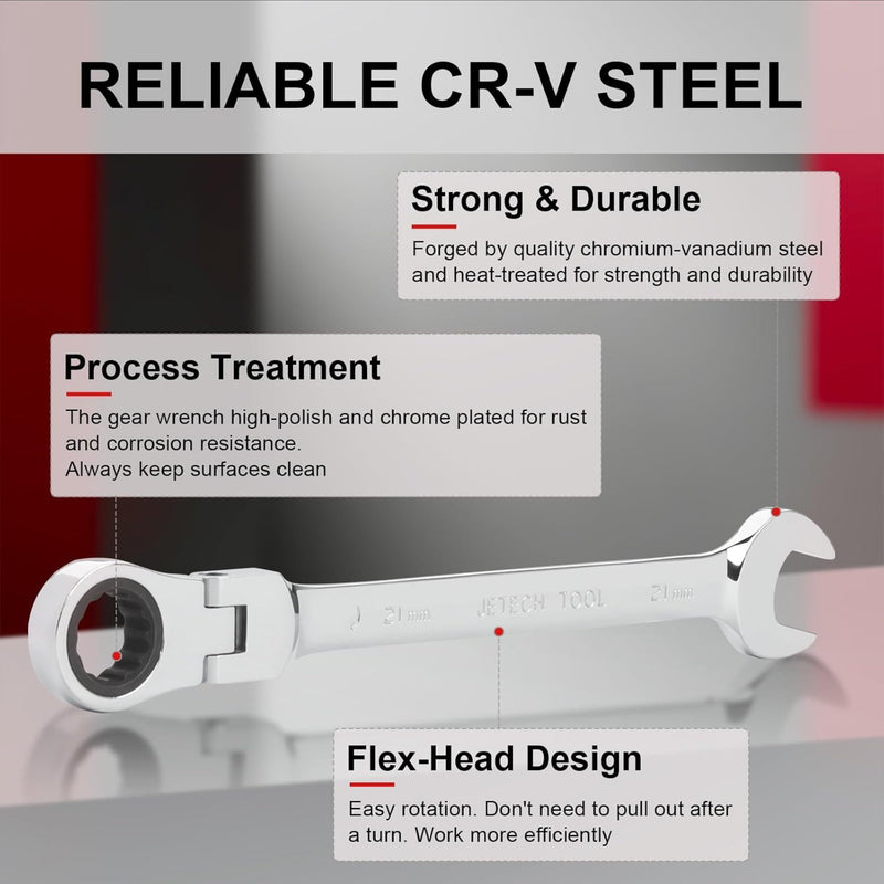 Flexible Head Ratchet Combination Wrench, Gear Spanner 21mm