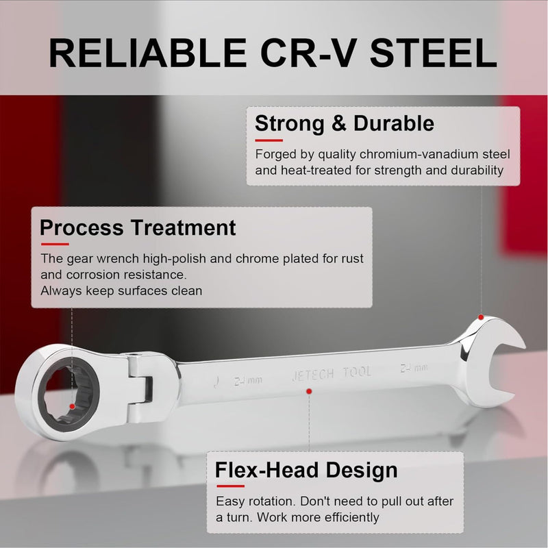 Flexible Head Ratchet Combination Wrench, Gear Spanner 24mm