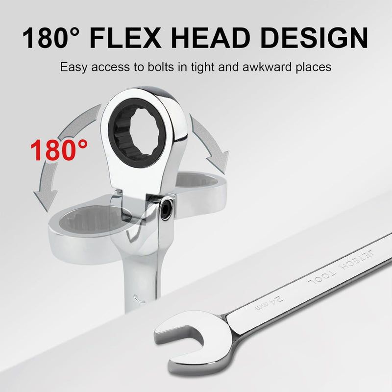 Flexible Head Ratchet Combination Wrench, Gear Spanner 24mm