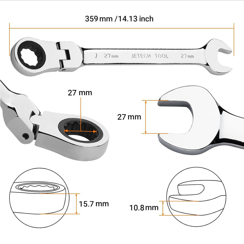 Flexible Head Ratchet Combination Wrench, Gear Spanner 27mm