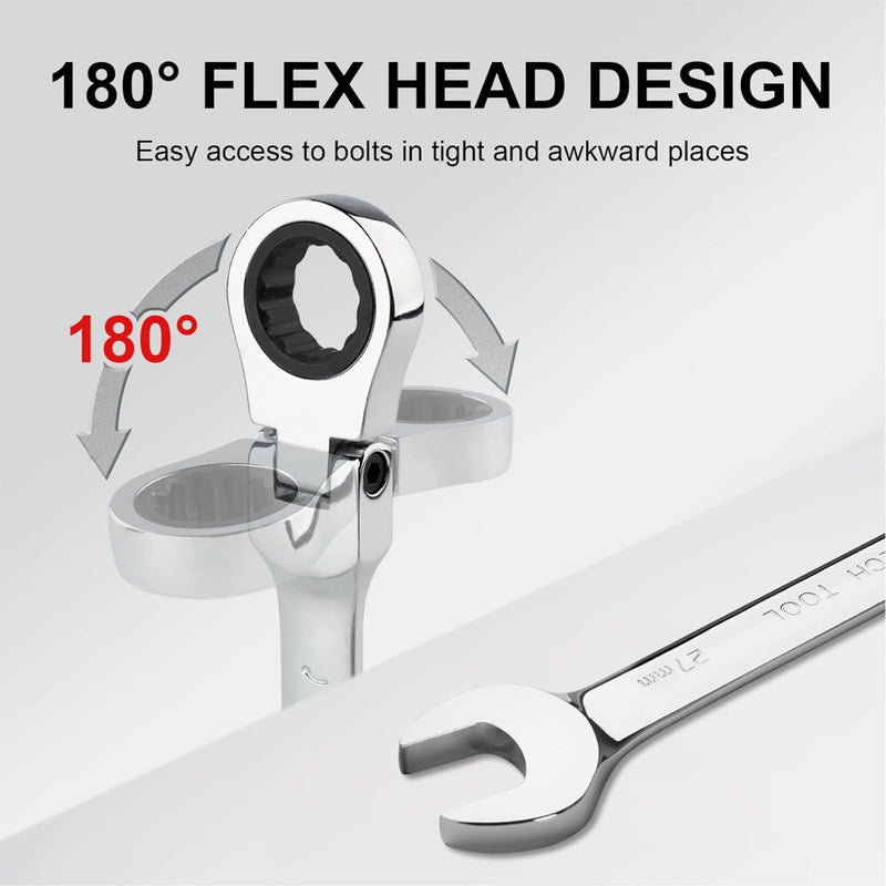 Flexible Head Ratchet Combination Wrench, Gear Spanner 27mm