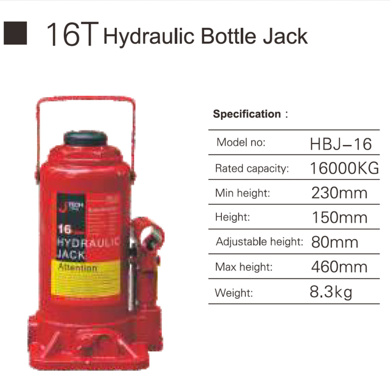 Hydraulic Bottle Jack 16 Ton Heavy Duty