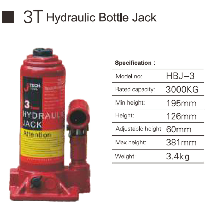 Hydraulic Bottle Jack 3 Ton Heavy Duty