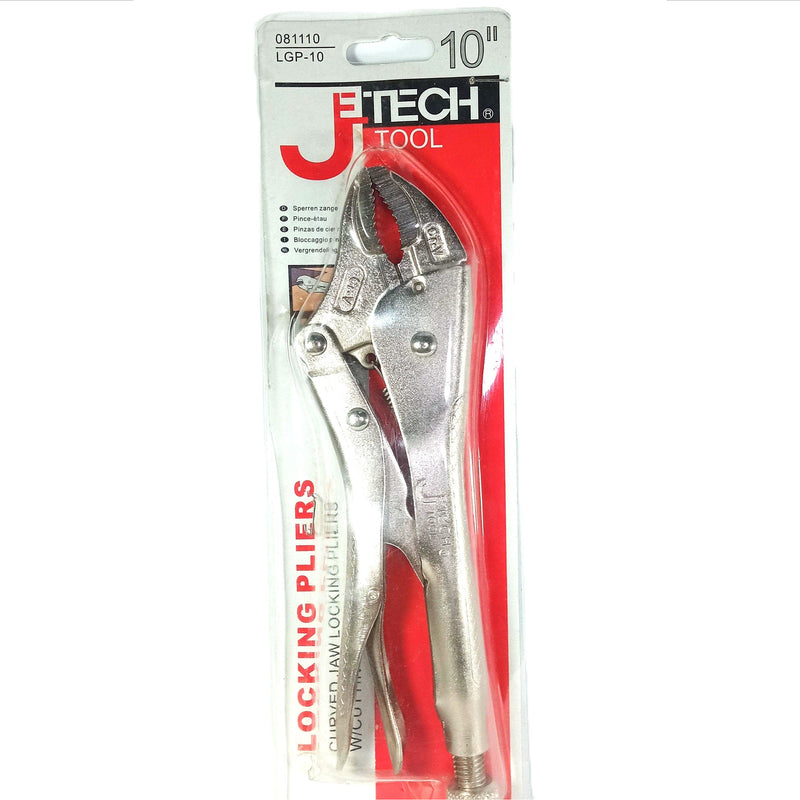 Curved Jaws Locking Pliers with Wire Cutter 10-Inch