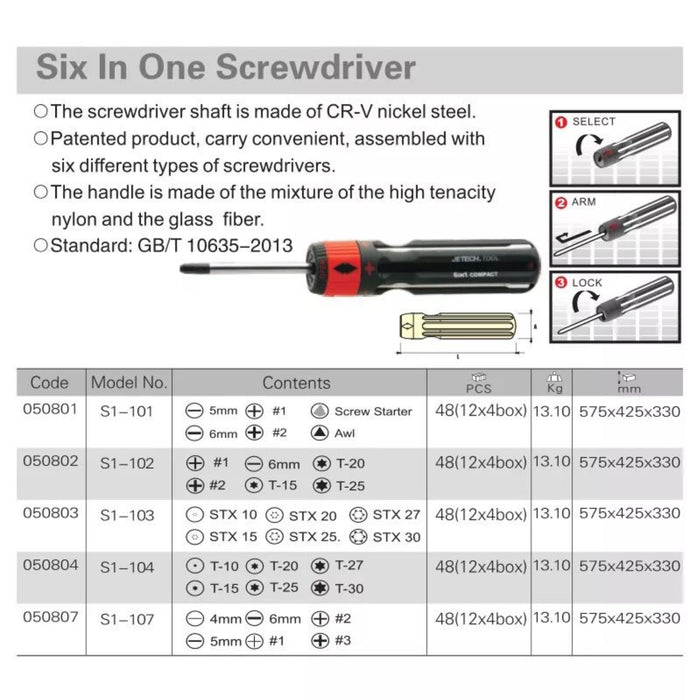 Multi Screwdriver 6-in-1 Phillips & Slotted