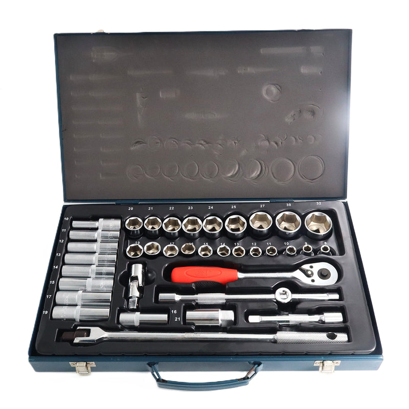 Socket Set 37-Piece 1/2-Inch Drive Metric (8–32mm & 10–19mm Deep)